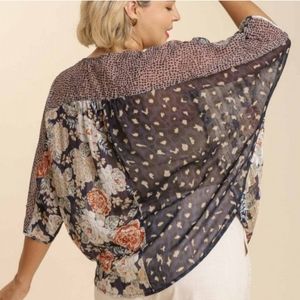 Umgee Navy Print Sheer Surplice Top XL